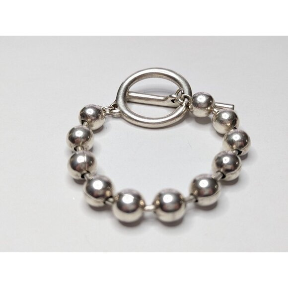 Uno De 50 Silver Tone Ball Bead Chain Toggle Bracelet 8" Long 3/8" Wide ~ Large - Picture 2 of 5